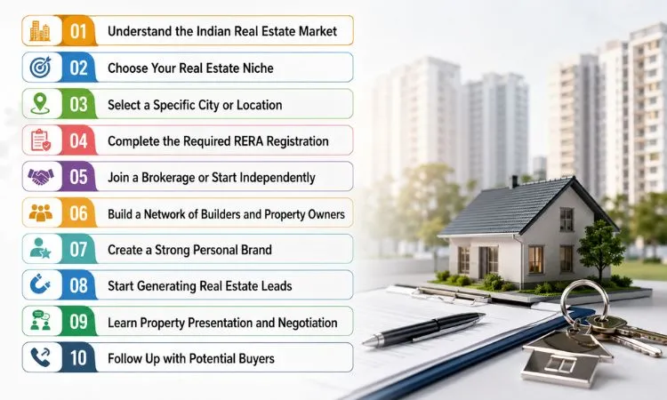 Steps to become a real estate agent in India infographic